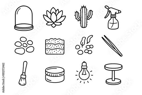 Spray soil cactus glass set jar dome icon terrarium vector light moss