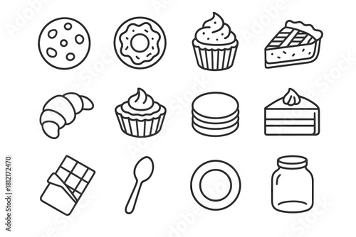 Macaron donut glass icons cake sweet treat jar icon vector plate cookie