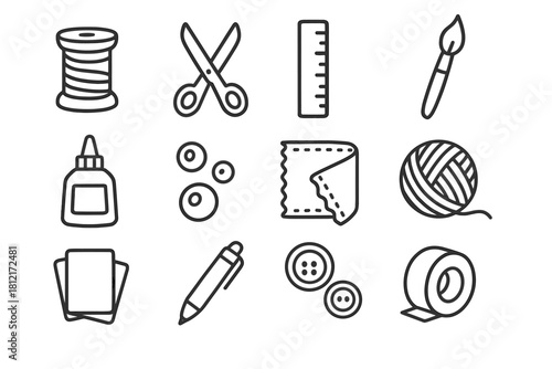 Icon paper vector paintbrush pen buttons handmade spool glue craft icons thread