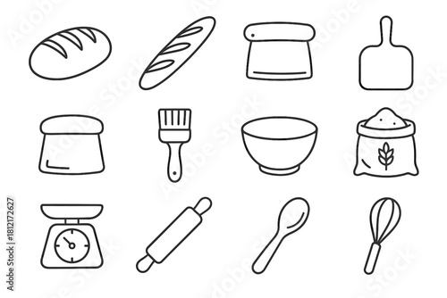Baking pin oven scraper bread icon vector spoon peel loaf baguette cutter