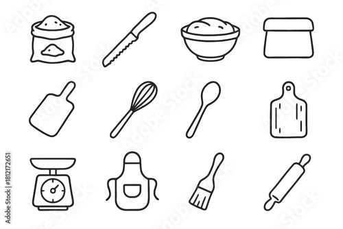 Dough flour peel bakery tools artisan pin spoon scraper vector scale oven