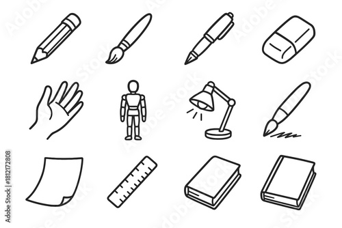 Mannequin eraser icon drawing ruler hand vector glove tool pencil tools shading