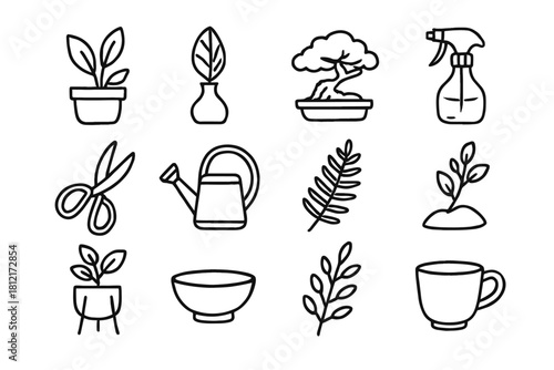 Vase icon pot vector table watering bottle fern potted stand decor green