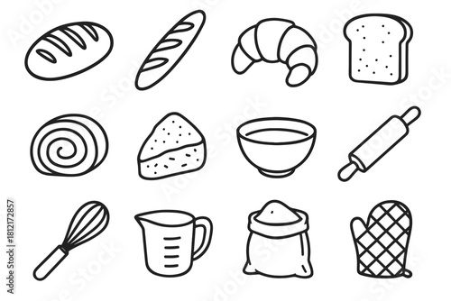 Pin bakery measuring pastry bread mitt whisk oven vector bag artisan icon
