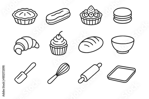 Tart bread loaf macaron pin pastry icon vector rolling tray artisan bowl