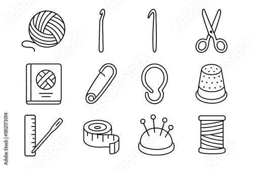 Marker book crochet icons icon yarn stitch holder ring knitting ruler vector