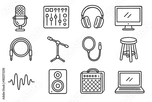Cable icons filter laptop icon room monitor wave recording vector stool headphones