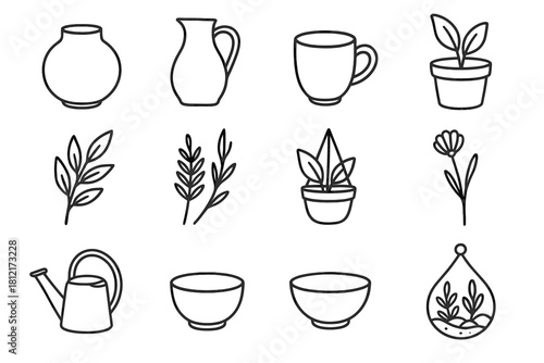 Jug icon stem vase vessel cup pot flower icons decorative vector watering