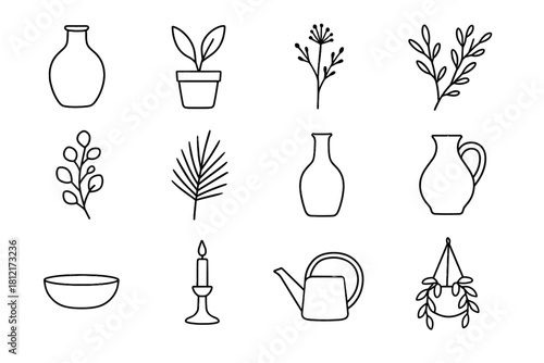 Jug pot bowl candle icons vase minimal icon plant vector bottle holder