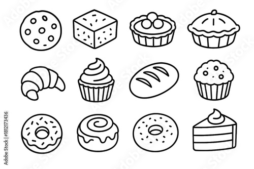 Tart roll treats croissant icons slice loaf cupcake donut vector baked icon