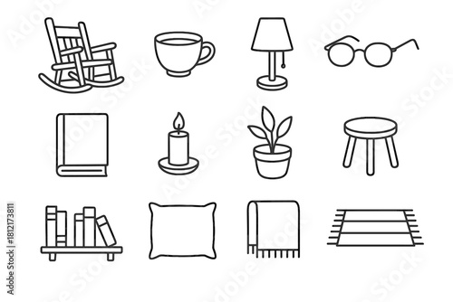 Vector book blanket stool chair shelf icons icon rocking lover pillow candle