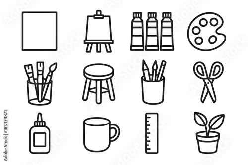 Icon cup tubes art vector ruler paint workshop icons palette plant pencil