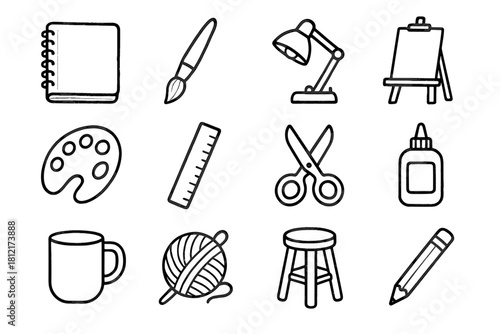 Lamp icon home icons bottle yarn stool pencil palette glue vector cup