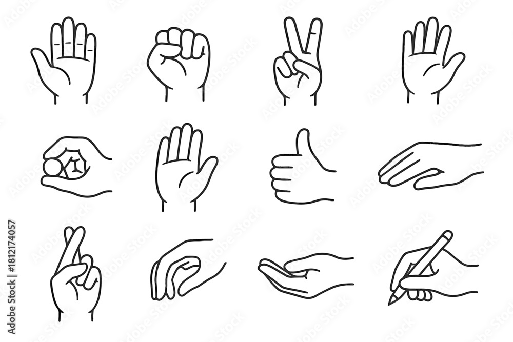 Fototapeta premium Pose hand pointing vector up peace icon waving palm fingers grasp finger