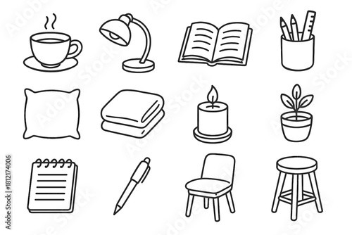 Chair open stationery blanket warm plant folded vector icon stool workspace notepad
