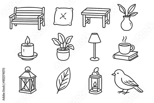 Book icon leaf vector pot cushion table bench cup patio bird seating