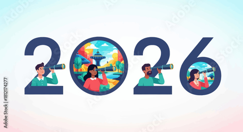2026 future vision with people looking ahead