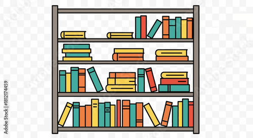 Bookshelf with colorful books for library or study