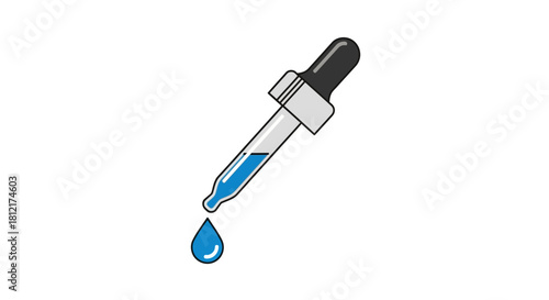 Dropper with blue liquid and transparent background