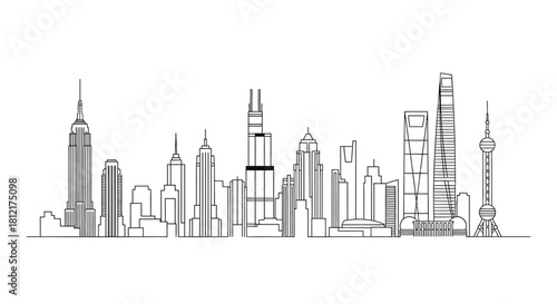 Shanghai skyline outline cityscape urban panorama