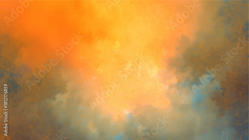 Warm Abstract Watercolor Painted Texture Background: Blended Orange, Ochre, & Blue-Grey Tones. High-Res Artistic Canvas Ideal for Autumn Themes, Creative Wallpapers, & Digital Art.