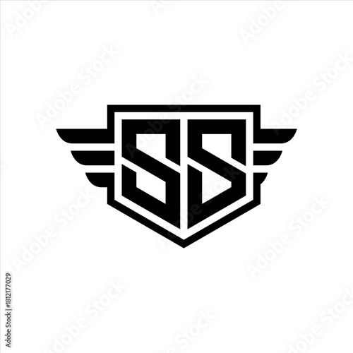 SS Logo vector image of initial shield with wing outline and simple shield