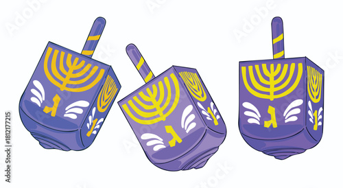 Vintage Hanukkah Dreidel Set Illustration