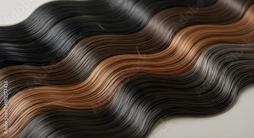 Wavy Hair Extensions Assortment of Colors Black Brown and Grey Displayed in Curled Bundles Beauty and Style Concept Close Up Textured Background