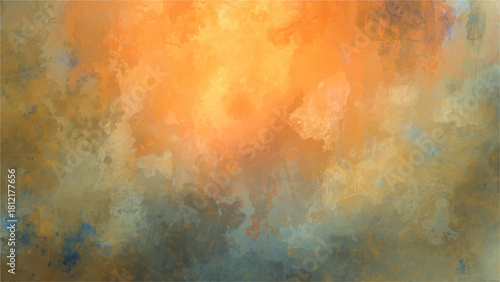 Warm Abstract Watercolor Painted Texture Background: Blended Orange, Ochre, & Blue-Grey Tones. High-Res Artistic Canvas Ideal for Autumn Themes, Creative Wallpapers, & Digital Art.