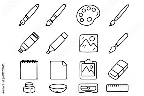 Sketch vector paper detailed icon brush pen supplies art ruler