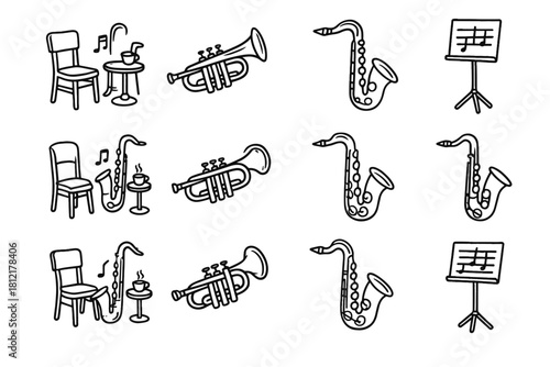 Stand vector setup saxophone collection outline rough corner icon icons trumpet jazz