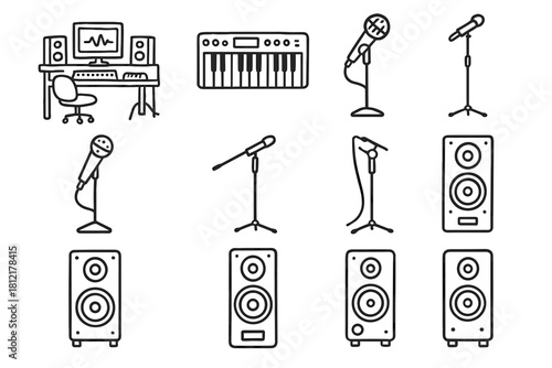 Stand music studio set icon creative vector icons speaker keyboard mic