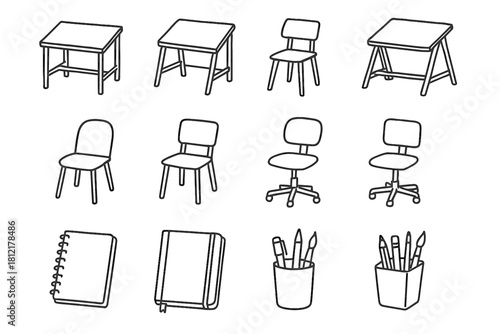 Modern notebook cup creative artistic pen icons table art chair workspace vector