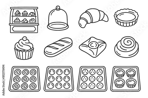 Dome icon pastries tray vector counter icons bakery glass ink grid tart
