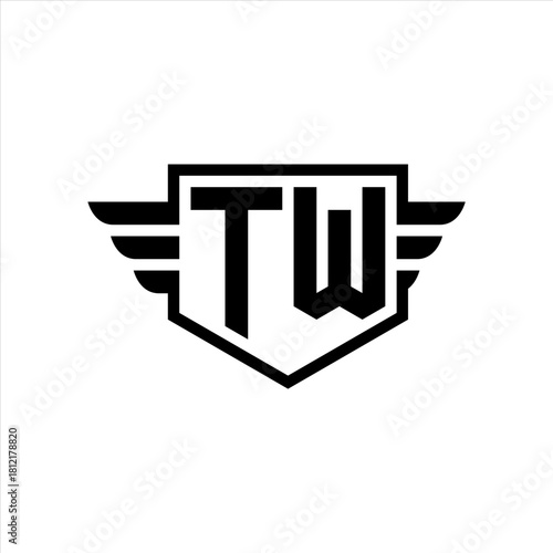 TW Logo vector image of initial shield with wing outline and simple shield