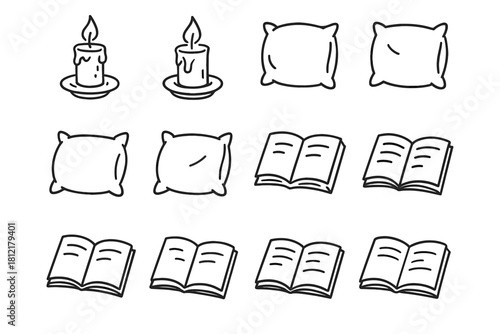 Reading rough icon bedtime pillow sketch icons drawing candle book vector