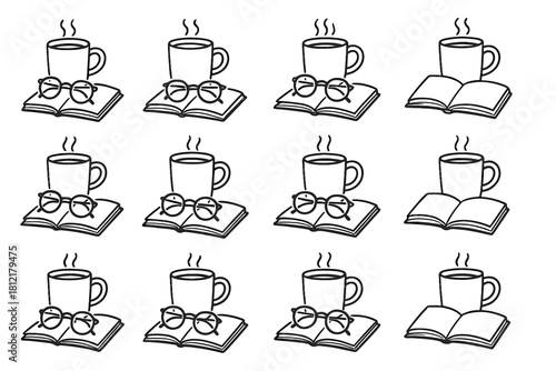 Cozy rough reading journal icon spectacles life vector still composition icons mug
