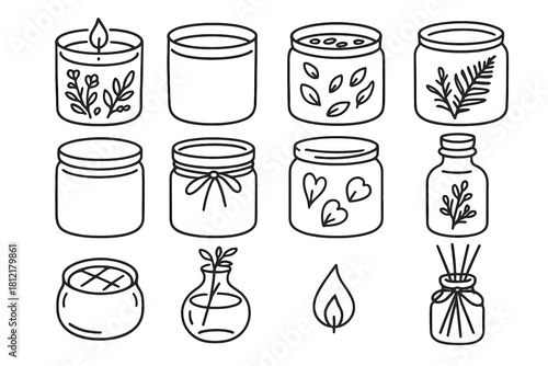 Flame candle icon vector twine fern pressed icons botanical tiny leaf cork