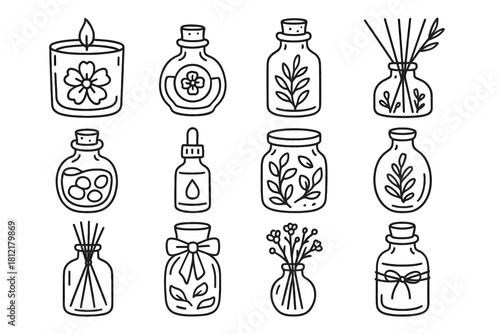 Ribbon oil bottle icon icons perfume fern vector twine petal bottles aromatic