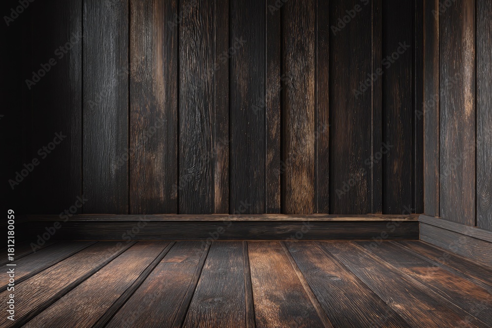 Naklejka premium Dark, wooden interior