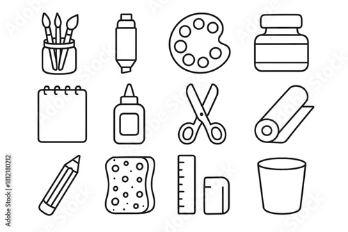 Creative glue scissors icon bottle vector sketch pencil art jar supplies brush