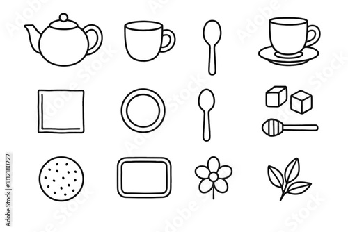 Leaf dipper napkin cookie spoon sugar minimal icon tea round coaster vector