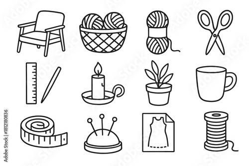 Vector measuring studio cup pin paper icon icons pattern yarn tape knitting