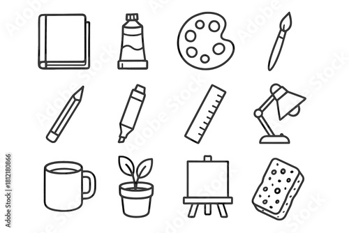 Pencil plant icons canvas ruler marker vector creative icon art palette workspace