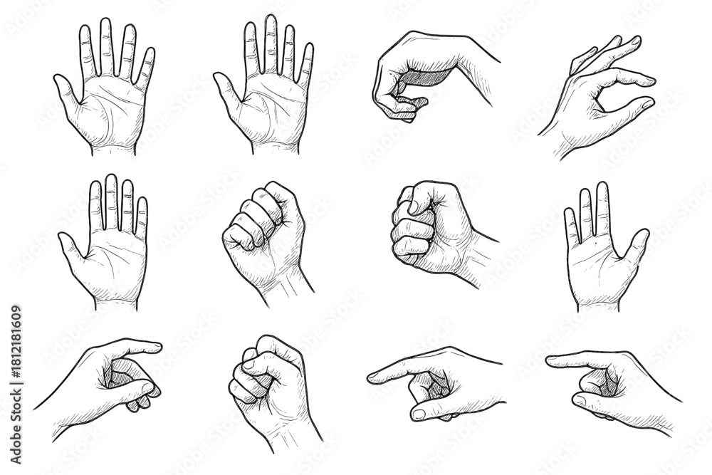 Fototapeta premium Point wrist open loose gesture vector curved hand front icon anatomy palm