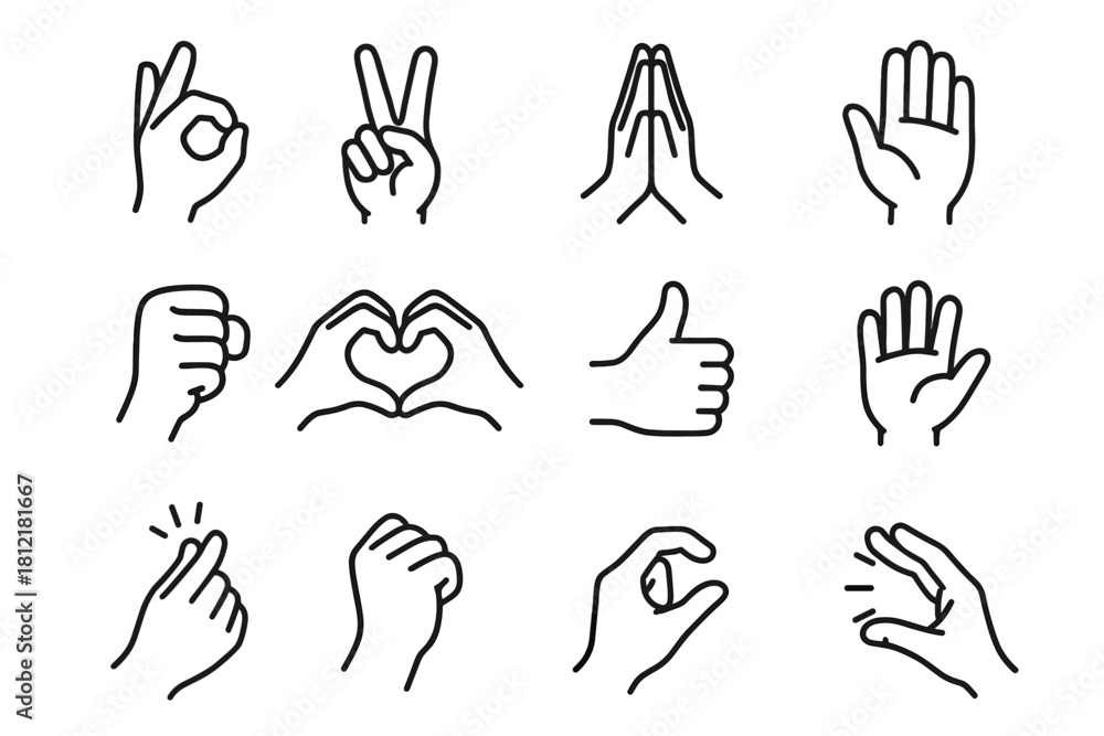 Fototapeta premium Hand prayer icon hands gestures peace wave vector up symbolic pinch thumbs