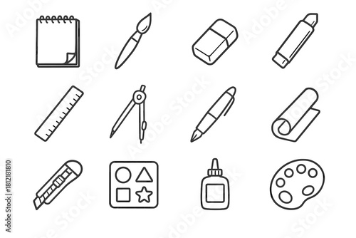 Cutter tools eraser drawing roll ruler icon pen marker icons glue vector