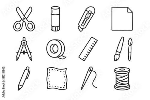 Vector paper icon roll ruler tape desk thread creative compass icons glue
