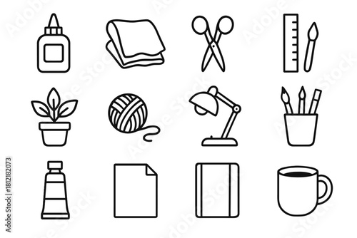 S lover craft mug yarn tube scissors notebook lamp paint vector glue