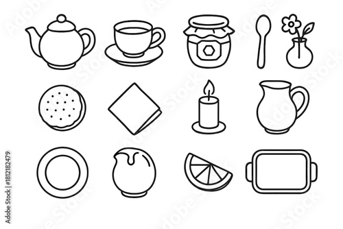 Biscuit teapot jar icons icon plate cozy small vector tea napkin tray